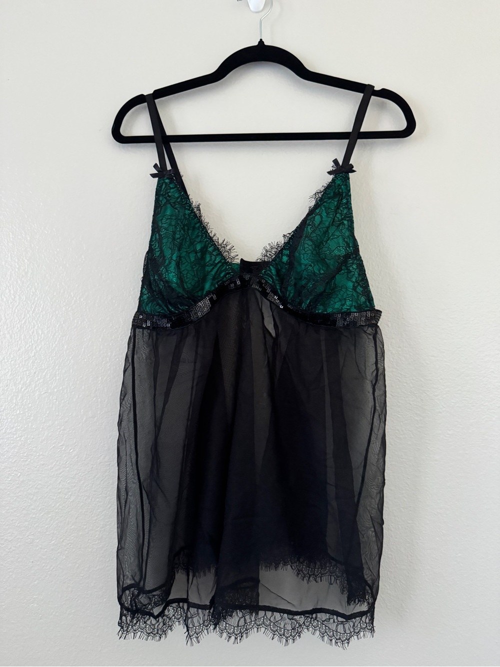 Dreamgirl Black Sheer Babydoll Chemise with Emerald Green Lace Cups